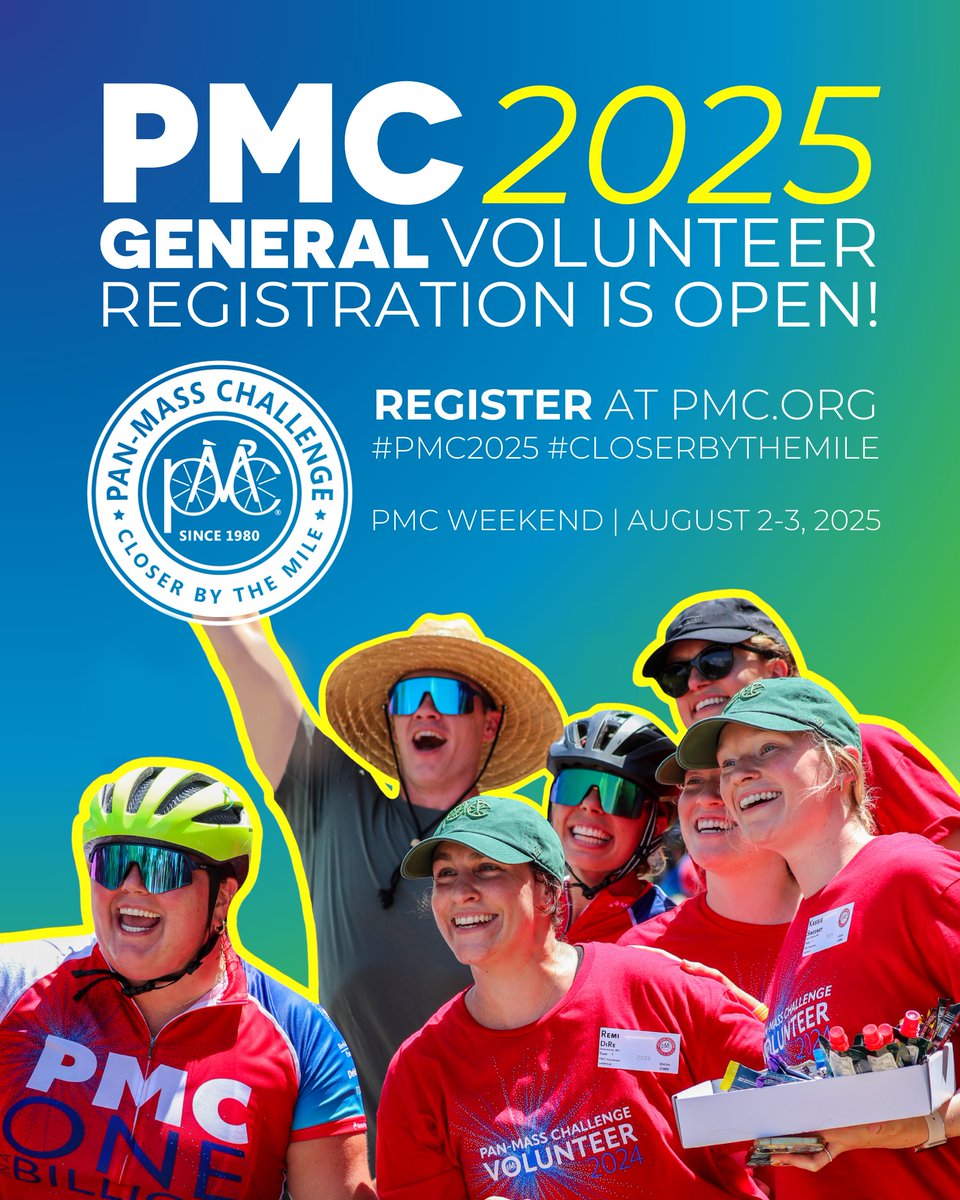#PMC2025 Volunteer Registration is now open to everyone! 

PMC 2025 is August 2 &amp; 3 and volunteers are needed throughout PMC weekend, pre- and post-event. Register to volunteer and bring us #CloserByTheMile to a world without cancer. 

Register here! hubs.ly/Q038m-ZH0
