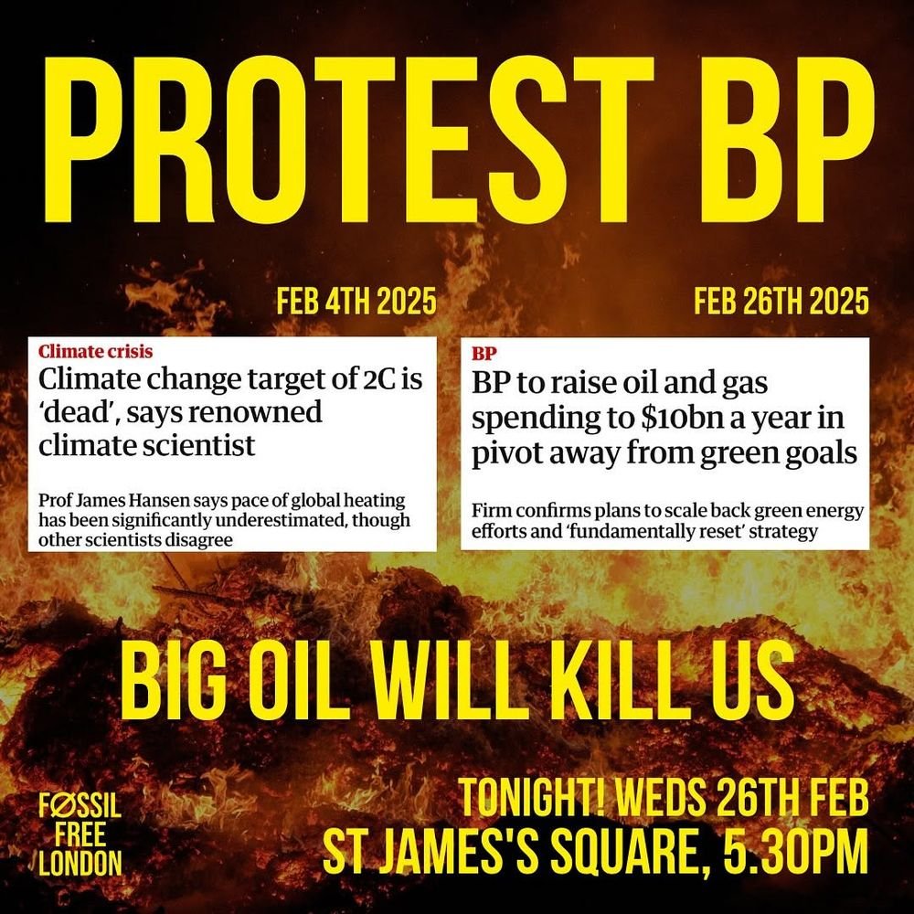 Campaign against Climate Change (@campaigncc) on Twitter photo Emergency <a href="/fossilfreeLDN/">Fossil Free London</a> protest this evening at BP offices, St James's Square SW1Y 4PD, 5.30pm Emergency <a href="/fossilfreeLDN/">Fossil Free London</a> protest this evening at BP offices, St James's Square SW1Y 4PD, 5.30pm