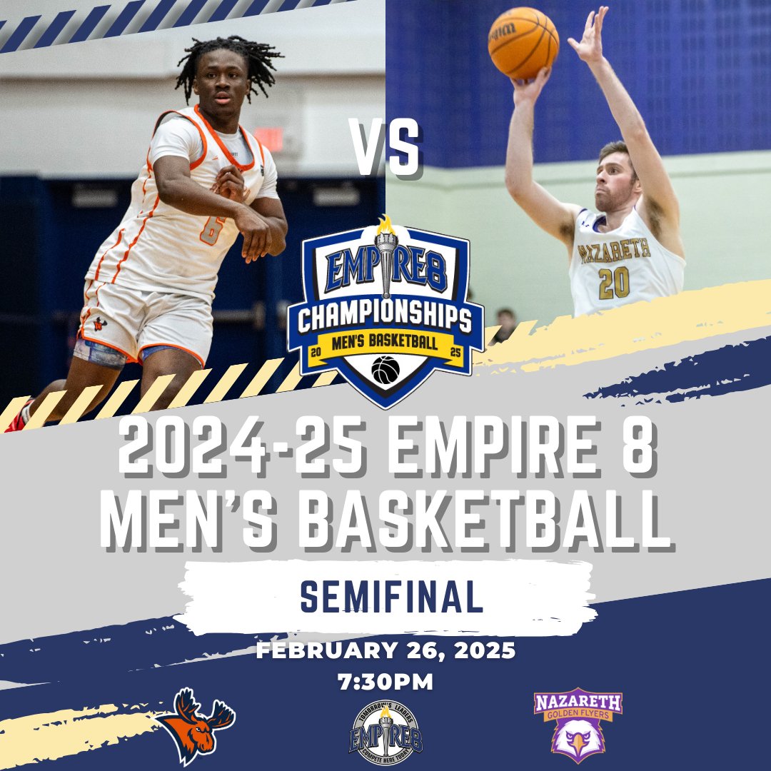 Empire 8 (@empire8) on Twitter photo Men's Basketball #E8 Semifinals are TODAY! No. 1 <a href="/BportAthletics/">Brockport Athletics</a> hosts No. 4 <a href="/PolyWildcats/">SUNY Poly Wildcats</a> at 7:30pm and No. 2 <a href="/Utica_Pioneers/">Utica Pioneers</a> hosts No. 3 <a href="/NazAthletics/">Nazareth Athletics</a> at 7:00pm! Follow along on the Empire 8 Network!
#E8Champs Men's Basketball #E8 Semifinals are TODAY! No. 1 <a href="/BportAthletics/">Brockport Athletics</a> hosts No. 4 <a href="/PolyWildcats/">SUNY Poly Wildcats</a> at 7:30pm and No. 2 <a href="/Utica_Pioneers/">Utica Pioneers</a> hosts No. 3 <a href="/NazAthletics/">Nazareth Athletics</a> at 7:00pm! Follow along on the Empire 8 Network!
#E8Champs