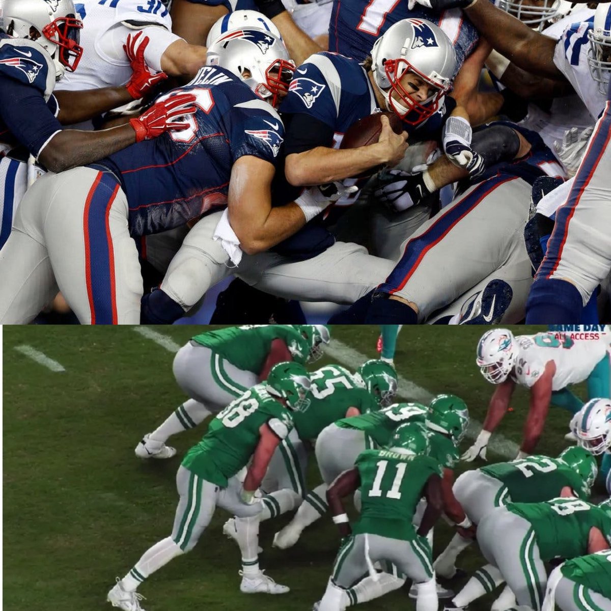 MikeSportstalk's tweet photo. @gmfb @FirstTake @GetUpESPN @ShannonSharpe @KyleBrandt They want to ban the Tush push but look at Brady getting pushed in the Tush. Nobody wanted to ban this and Brady was unstoppable as well https://t.co/R4qToae7Ep