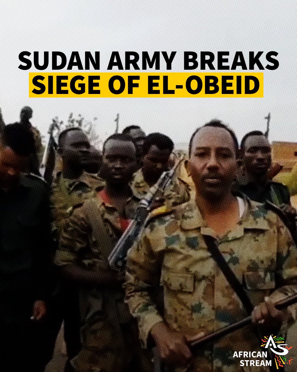 african_stream's tweet photo. SUDAN ARMY ENDS SIEGE OF EL-OBEID 

The Sudanese Armed Forces (SAF) have broken a two-year siege of the city of El-Obeid in North Kordofan by the Rapid Support Forces (RSF).  It comes just days after the paramilitary - sponsored by the United Arab Emirates - unveiled plans to launch a rival government in those parts of Sudan under its control. 

El-Obeid serves as a strategic hub connecting the capital Khartoum to Darfur, and has been a contested location since the proxy war began.  Analysts say that the RSF planned to use El-Obeid as a launch point for operations in western Darfur.  The breaking of the siege was celebrated by locals, with trucks reportedly entering the city to deliver much-needed humanitarian aid.

The SAF and the RSF have been engaged in a proxy war since April 2023, with the army predominantly holding the northern and eastern regions while the paramilitary controls most of the western Darfur region and parts of the south.  On-the-ground reports indicate that the SAF has made significant advances against the RSF in the west.With El-Obeid back under military control, there are suggestions that plans may be underway to break the RSF's siege on El-Fasher by moving through Babanusa and El-Obeid. Recent fighting near El-Fasher has forced the medical charity Doctors Without Borders to suspend operations at the nearby ZamZam camp, which is experiencing famine and is reportedly home to about 500,000 displaced individuals. However, Western powers have done little to curb their backers in the Gulf. 

While the US has sanctioned the leaders of both the RSF and the SAF, it continues to turn a blind eye to the UAE, a close Western ally, bankrolling a militia responsible for genocide.  How has Abu Dhabi escaped sanctions?  Well, its gold-smuggling and financial ties are woven into the same Western system that profits from conflict while claiming to uphold human rights.

The ongoing conflict in Sudan has displaced over 11-million people (internally and abroad) and around half the population is food insecure, according to the UN.  The death toll is widely feared to have exceeded 150,000.