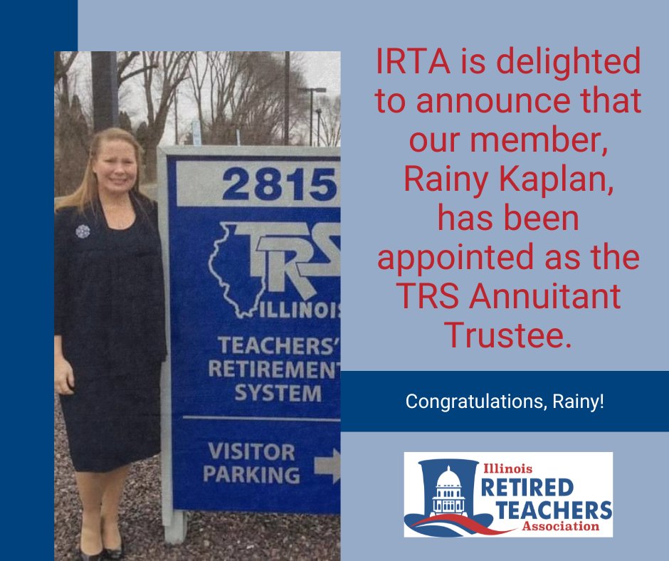 IRTA is delighted to announce that our member, Rainy Kaplan, has been appointed as the TRS Annuitant Trustee. Congratulations, Rainy!