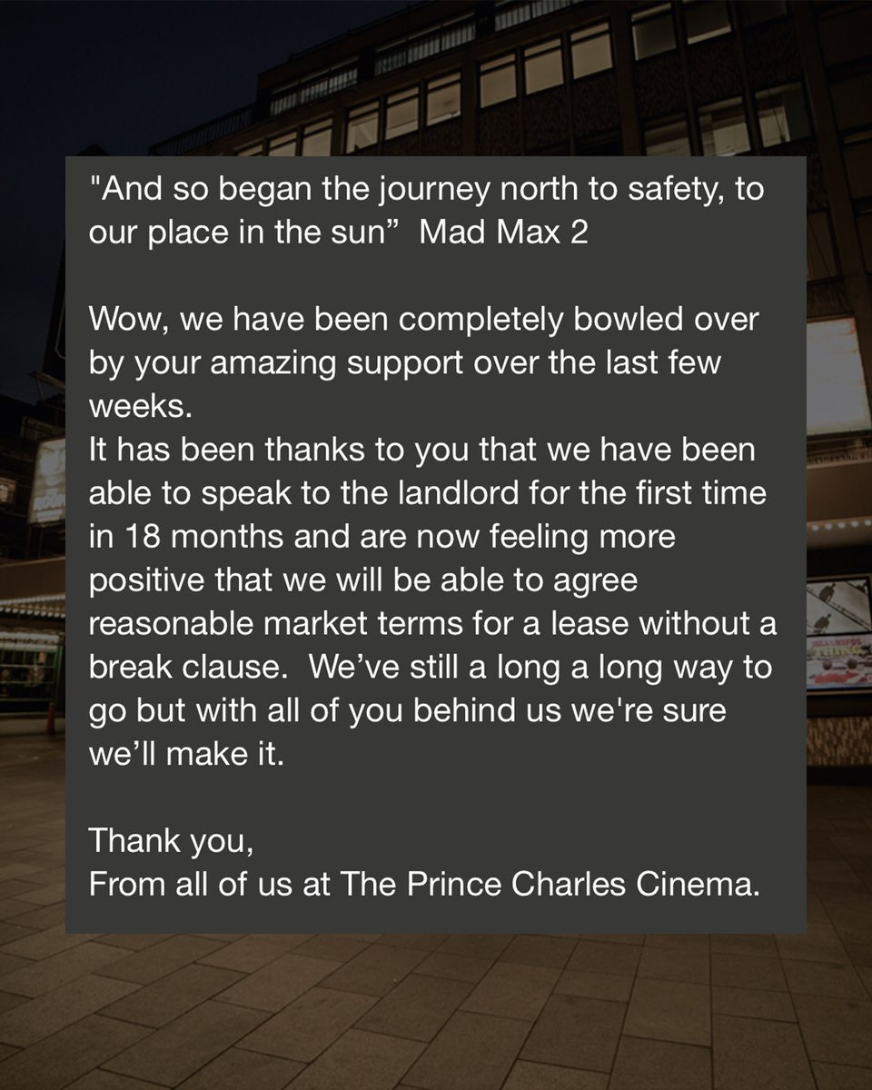 PETITION UPDATE!

Thank you for all your support thus far! Negotiations with the landlord have resumed &amp; are now feeling more positive that we will be able to get a lease without a break clause. There is still a long road ahead. Read the statement from Ben Freedman in the images.