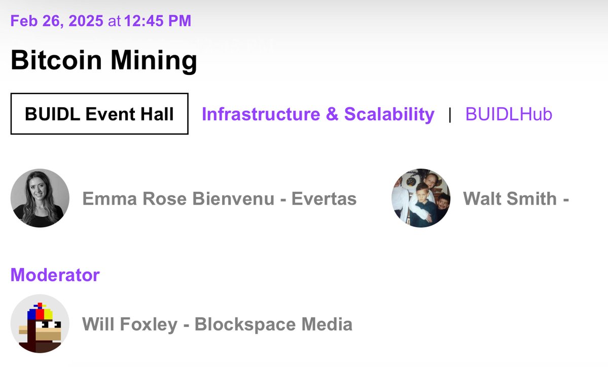 Innovation Theory (@web3nnovators) on Twitter photo The state of “Bitcoin Mining”⛏️
Dive into the latest trends, challenges, and innovations shaping the industry. Join <a href="/emmarosepb/">Emma Rose Bienvenu</a> (@evertas) & <a href="/waltjsmith/">Walter</a>, moderated by <a href="/wsfoxley/">Will Foxley</a> (<a href="/blockspacepod/">Blockspace Media</a>), for expert insights.
12:45 PM (MST) / BUIDL Event Hall📍
#ETHDenver #ETHDenver2025 The state of “Bitcoin Mining”⛏️
Dive into the latest trends, challenges, and innovations shaping the industry. Join <a href="/emmarosepb/">Emma Rose Bienvenu</a> (@evertas) & <a href="/waltjsmith/">Walter</a>, moderated by <a href="/wsfoxley/">Will Foxley</a> (<a href="/blockspacepod/">Blockspace Media</a>), for expert insights.
12:45 PM (MST) / BUIDL Event Hall📍
#ETHDenver #ETHDenver2025