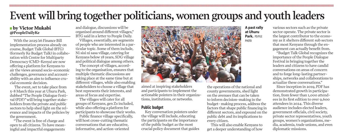 BudgeTalkGlobal's tweet image. Are you ready for the #PFMVillage2025?
 
From Public budgets to Public Benefits. 

Click the link below by @PeopleDailyKe to read more about the village.  👇👇

bit.ly/4kjzU8K (Pg. 8)

#FormNiDialogue
#PDFestival2025
#PFMVillage
#BTG 
#Tech4Budgets
#TubongeBudgets
#PFM…