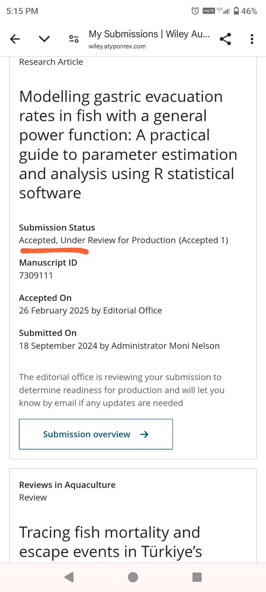 2025 yılında üçüncü makalem, Aquaculture Research (Q2) dergisinde kabul edildi. :-  )