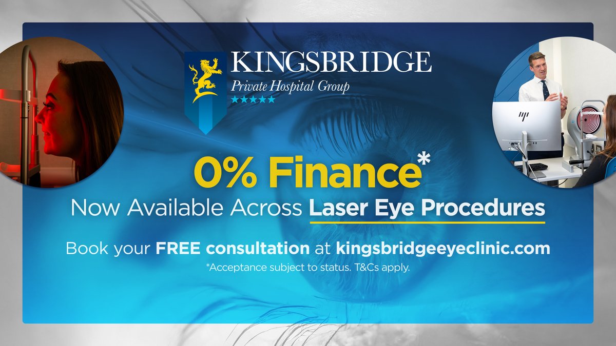 Kingsbridge Private Hospital (@kingsbridgehosp) on Twitter photo Laser Eye Surgery - Now with 0% Finance*👀
- No deposit required
- Spread the cost of treatment
- 6, 10 or 12 month options
You can also avail of your pre and post op appointments at <a href="/KingsbridgeNW/">Kingsbridge North West</a>
Book your FREE virtual consultation at kingsbridgeeyeclinic.com ✨
*T&Cs apply. Laser Eye Surgery - Now with 0% Finance*👀
- No deposit required
- Spread the cost of treatment
- 6, 10 or 12 month options
You can also avail of your pre and post op appointments at <a href="/KingsbridgeNW/">Kingsbridge North West</a>
Book your FREE virtual consultation at kingsbridgeeyeclinic.com ✨
*T&Cs apply.