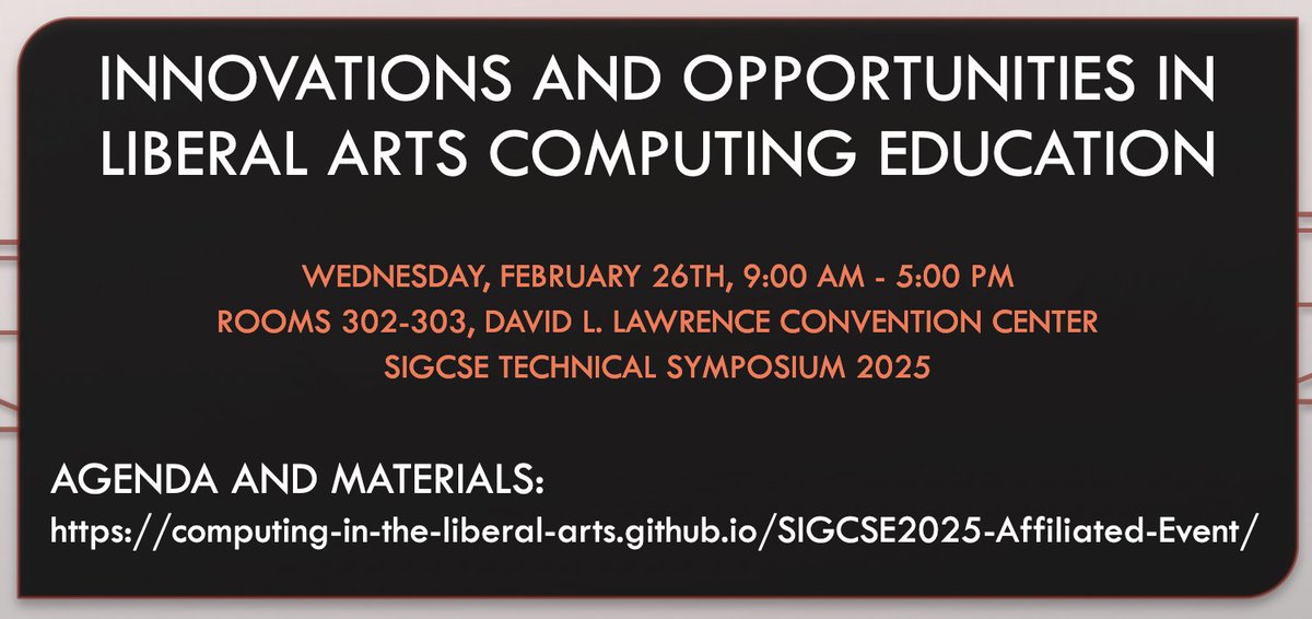 Jim Teresco (@jterescosienacs) on Twitter photo We are underway in Pittsburgh for the SIGCSE Committee on Computing Education in Liberal Arts Colleges <a href="/SIGCSE_TS/">SIGCSE Technical Symposium</a> 2025 affiliated event. We are underway in Pittsburgh for the SIGCSE Committee on Computing Education in Liberal Arts Colleges <a href="/SIGCSE_TS/">SIGCSE Technical Symposium</a> 2025 affiliated event.