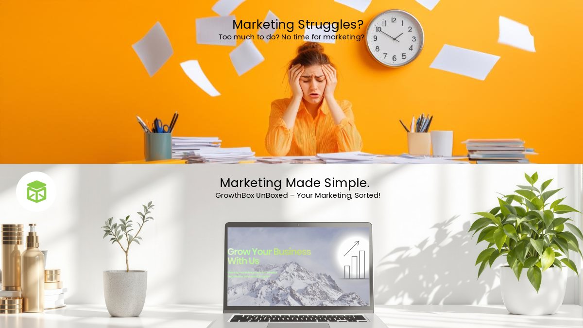 GBUnboxed's tweet photo. Marketing shouldn’t be overwhelming!

Struggling to keep up with content, social media, or strategy? Let’s fix that.

Get marketing done with GrowthBox UnBoxed → https://t.co/bvE2nChXR1

#GrowthBoxUnBoxed #SmallBusinessMarketing #MarketingHelp https://t.co/SyGu4KuovN