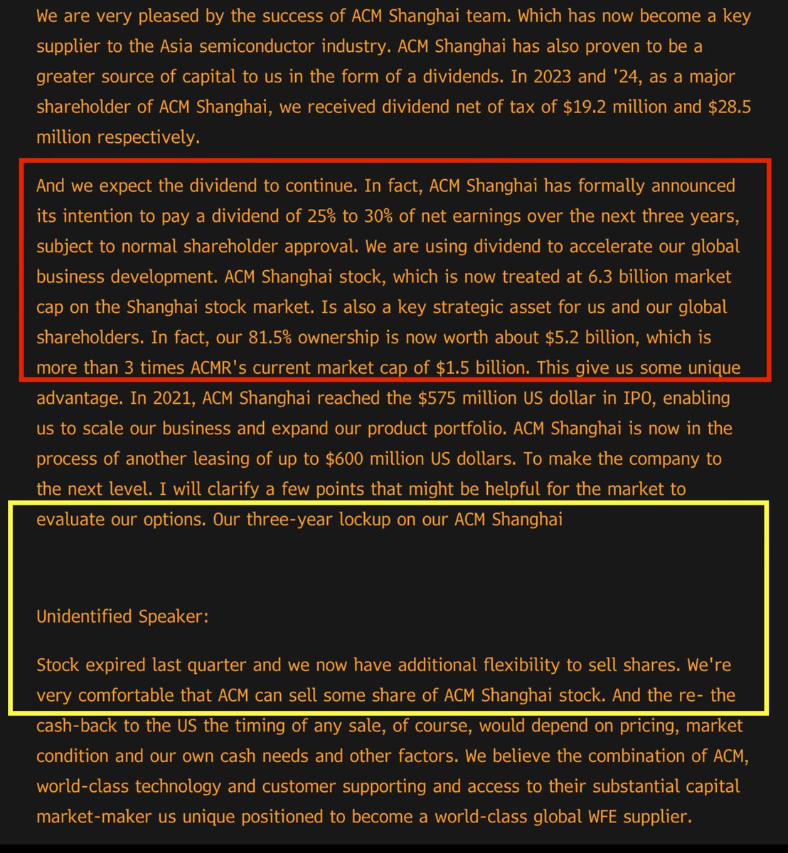 TheBenSchmark's tweet image. $ACMR reported 40% YoY growth in 2024 as it benefits from accelerated domestic substitution.

More important, management finally started to mention the value of their listed Shanghai asset (multiples of current stock price) &amp;amp; that IPO lockup has ended. Many paths to monetization.