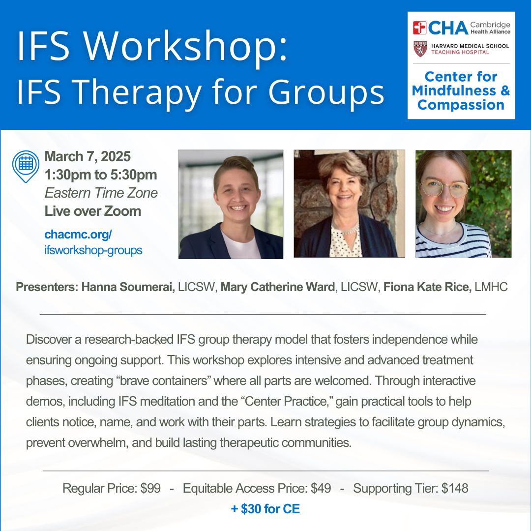 📢 Mental health providers! Join our live online IFS group therapy workshop on March 7 to learn a research-backed model that fosters independence while ensuring support. Includes interactive demos, CE credits &amp; sliding scale pricing!

🔗 chacmc.org/ifsworkshop-gr…