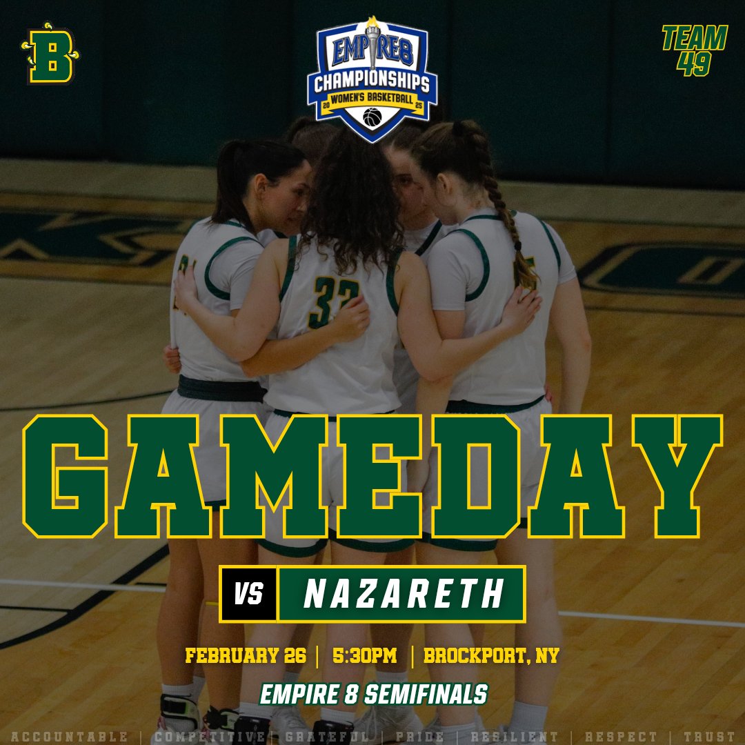 Brockport_WBB's tweet photo. GAME DAY!
🟢🦅🟡
E8s continue today! Brockport hosts Nazareth for a semifinals matchup.
The game is a WHITEOUT....Let's pack the nest!
📍 The Vlog
🆚 Nazareth
🕑 5:30PM
📺 https://t.co/HdqhbAGAbc
#BUS #Team49 #EmpireStateOfMind #SoarHigher #E8s https://t.co/Q9AWDmZZr0