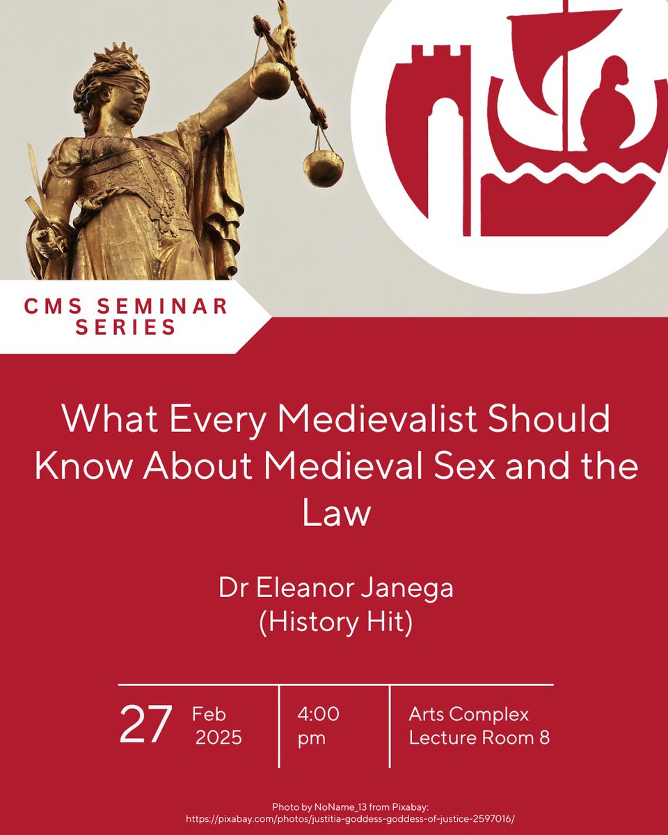Tomorrow (Thursday) we have a very exciting CMS seminar with History Hit's Dr Eleanor Janega!

As ever, everybody is welcome -- no need to be a medievalist! We look forward to seeing you there! 😊