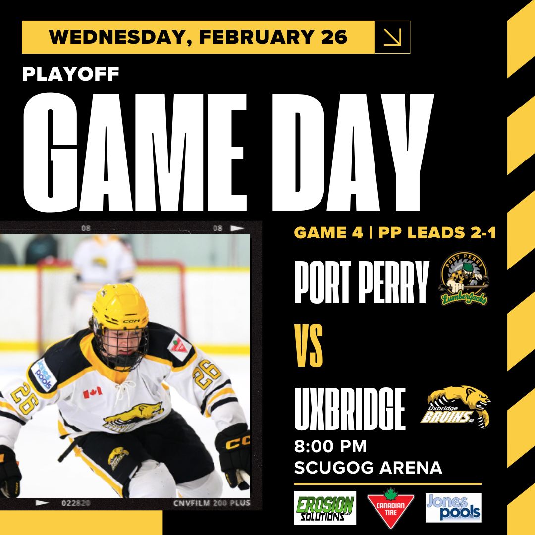 The Uxbridge Bruins are back in playoff action tonight at 8 p.m. at Scugog Arena vs <a href="/LumberJacksPJHL/">Port Perry Lumberjacks</a> in Game 4 of the Orr Division quarterfinals.