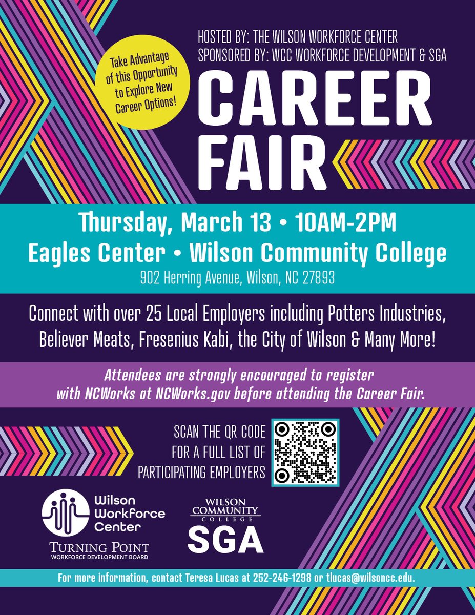 Wilson Comm College (@wccwilsonnc) on Twitter photo CAREER FAIR! Join us Thurs, March 13 from 10 AM - 2 PM in the Eagles Center! Attendees are strongly encouraged to register with NCWorks at NCWorks.gov before attending the Career Fair. For more info, contact Teresa Lucas at 252-246-1298 or tlucas@wilsoncc.edu. CAREER FAIR! Join us Thurs, March 13 from 10 AM - 2 PM in the Eagles Center! Attendees are strongly encouraged to register with NCWorks at NCWorks.gov before attending the Career Fair. For more info, contact Teresa Lucas at 252-246-1298 or tlucas@wilsoncc.edu.