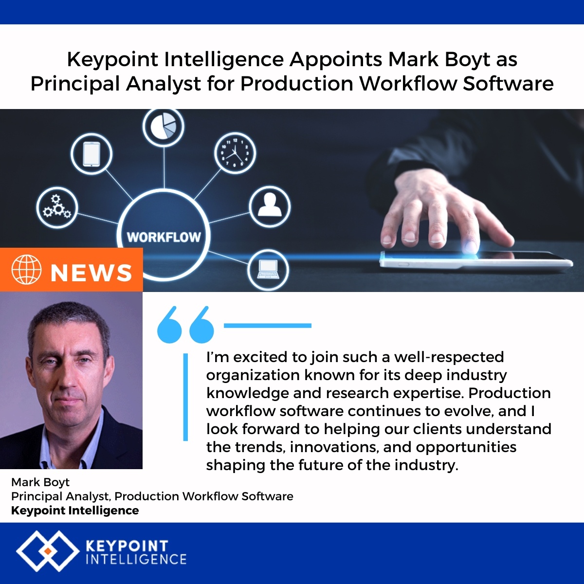 KeypointIntelli's tweet image. We are thrilled to welcome Mark Boyt as our new Principal Analyst for Production Workflow Software!  hubs.li/Q038nkxS0
#KeypointIntelligence #WorkflowSoftware #PrintingIndustry #MarketInsights #Leadership #DigitalTransformation