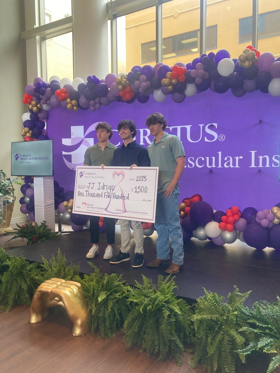 WHSTX_Baseball's tweet photo. With the help of teammates Tye Davis and Winn Harriss, our very own JJ Idrogo takes home third place at the CHRISTUS Mother Frances Heart Institute “Women with Heart” video scholarship banquet this morning in Tyler. Well done boys! https://t.co/fvnbwgHemm
