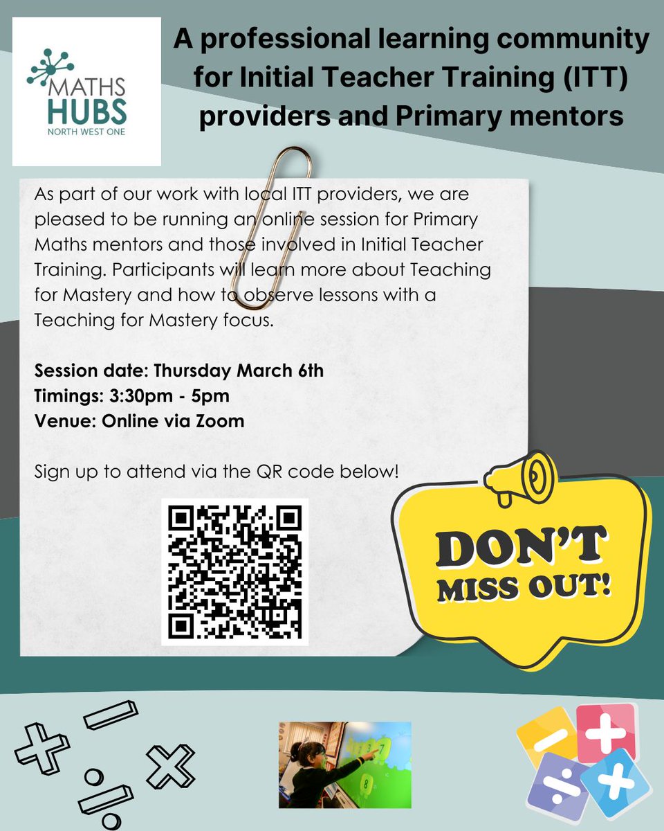 Primary school staff in Bury, Manchester, Oldham, Rochdale and Stockport - come along to our online mentoring session!
Learn more about observing Teaching for Mastery and supporting your trainees.

Sign up below!
