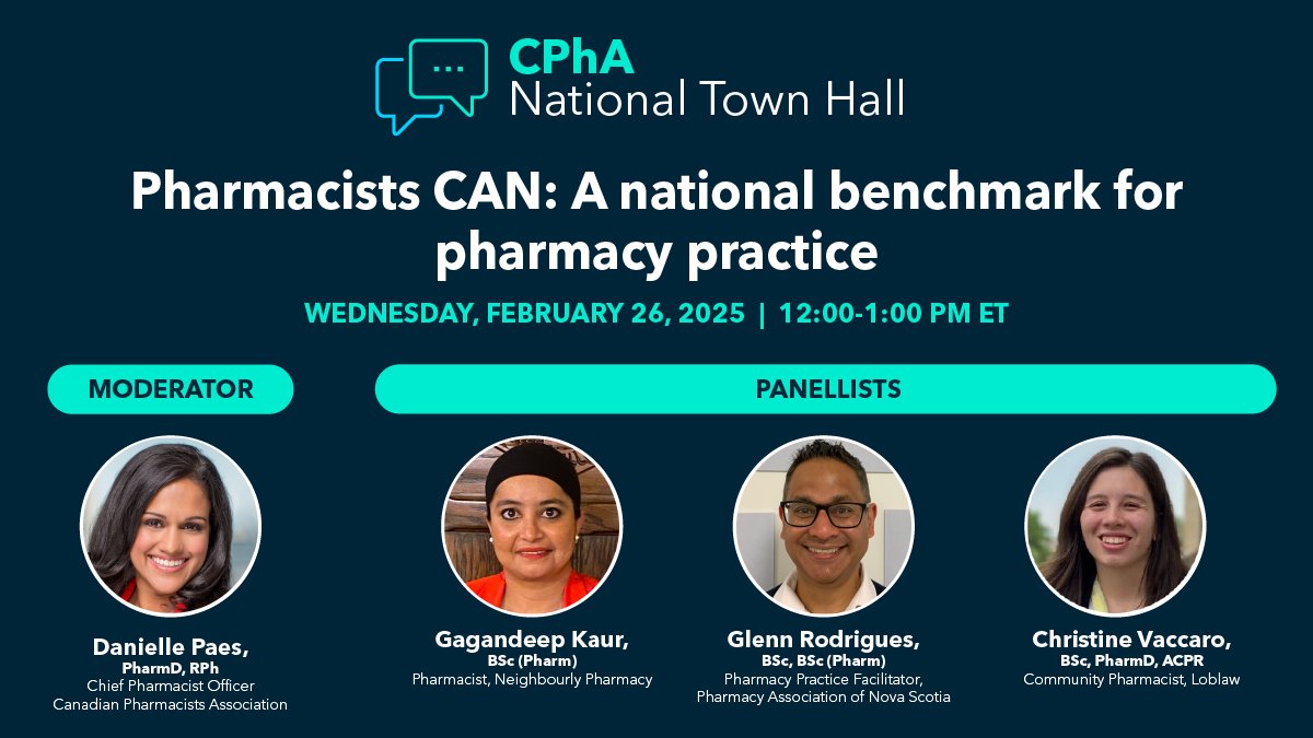 Join <a href="/CdnPharmChief/">Dr. Danielle Paes, PharmD</a> Dr. Danielle Paes TODAY at 12pmET to learn about #PharmacistsCAN, our new national awareness campaign designed to inform governments and the public about the full scope of #pharmacists’ education and capabilities!

➡️ Register here: ow.ly/tHeR50V5oQx