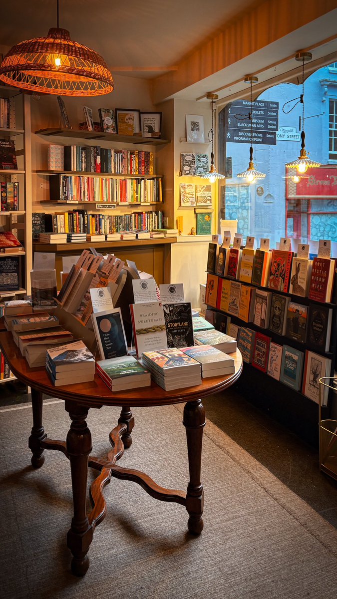 Early morning in the bookshop as we review new titles for the month ahead: