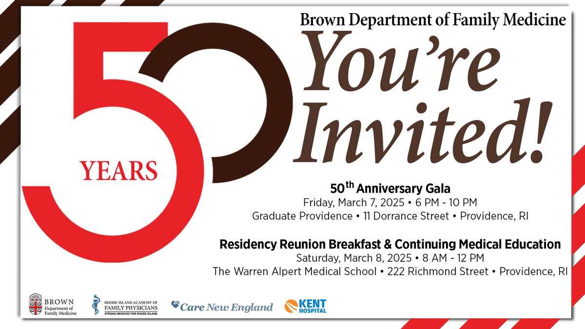 We’re weeks away from celebrating 50 years of Brown’s Department of Family Medicine (@BrownFM)! 
✨ Gala: March 7 at The Graduate in Providence
✨ Reunion Breakfast: March 8 at The Warren Alpert Medical School

Support the Coletta Fund: ow.ly/ykqG50UGXly (search “Coletta”).
