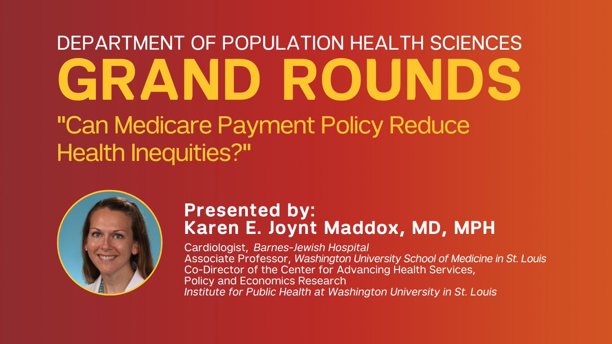 Weill Cornell Medicine Population Health Sciences (@wcmpophealthsci) on Twitter photo Dr. Karen E. Joynt Maddox will be presenting at our next Grand Rounds! Dr. Maddox joins us from <a href="/BarnesJewish/">Barnes-Jewish</a>, @WashUPublicHealth, and @WashUMedicine: bit.ly/4hN4rtO Dr. Karen E. Joynt Maddox will be presenting at our next Grand Rounds! Dr. Maddox joins us from <a href="/BarnesJewish/">Barnes-Jewish</a>, @WashUPublicHealth, and @WashUMedicine: bit.ly/4hN4rtO
