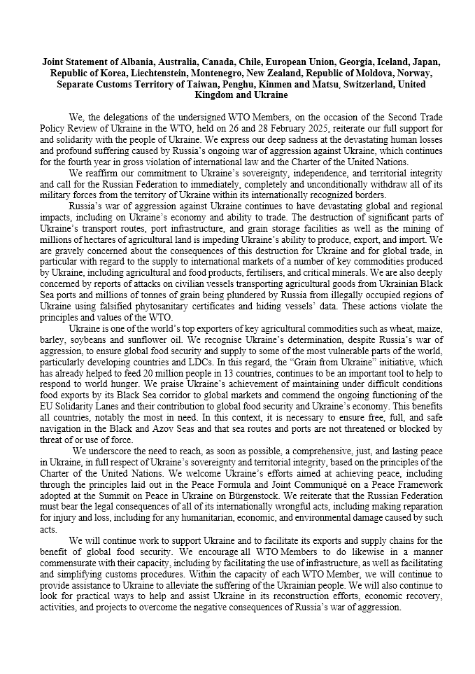 Australia welcomes Ukraine’s delegation to Geneva for its Trade Policy Review.

Russia’s war is causing terrible damage and loss of life in Ukraine. It is also propelling a global crisis in food &amp; energy security. Australia commends Ukraine’s resilience in face of such challenges