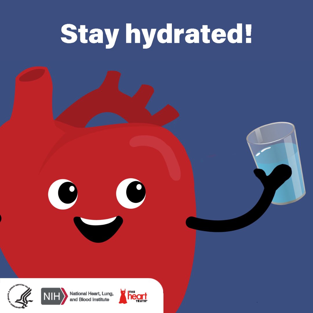 It’s #HeartHealthMonth — Don’t forget to stay hydrated! Drink plenty of fluids and eat high water content fruits and vegetables. ❤️#HealthyLifestyle @nih_nhlbi ⁦@TheHeartTruth⁩