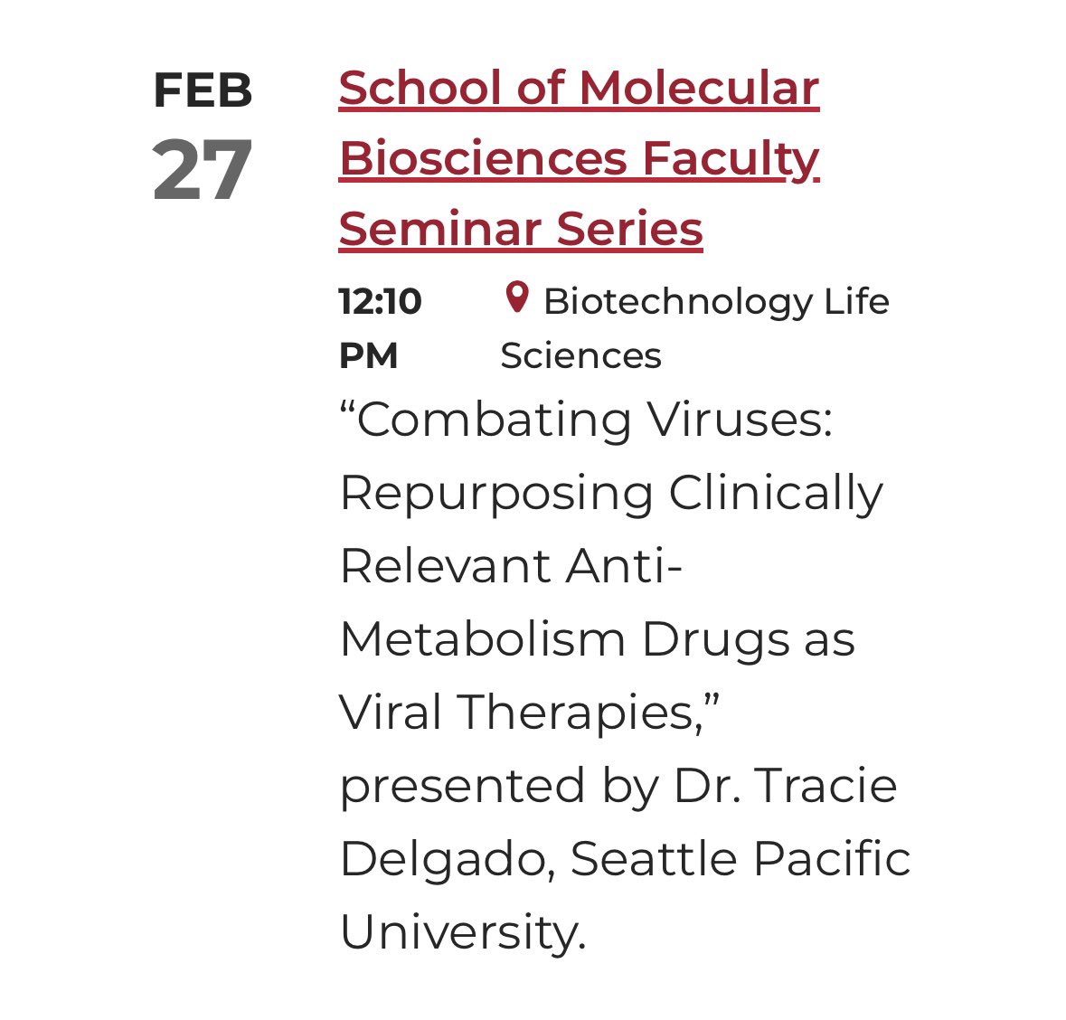 Tracie Delgado (@traciedelgado) on Twitter photo Looking forward to my visit at Washington State University the next few days. Thank you <a href="/PhilMixter/">Phil Mixter can be found @philmixter.bsky.social</a> for the kind invitation! I’ll be speaking at the <a href="/wsusacnas/">WSUSACNAS</a> chapter meeting today and then giving a research seminar at <a href="/wsusbs/">WSU School of Biological Sciences</a> tomorrow. 👩🏻🔬 Looking forward to my visit at Washington State University the next few days. Thank you <a href="/PhilMixter/">Phil Mixter can be found @philmixter.bsky.social</a> for the kind invitation! I’ll be speaking at the <a href="/wsusacnas/">WSUSACNAS</a> chapter meeting today and then giving a research seminar at <a href="/wsusbs/">WSU School of Biological Sciences</a> tomorrow. 👩🏻🔬