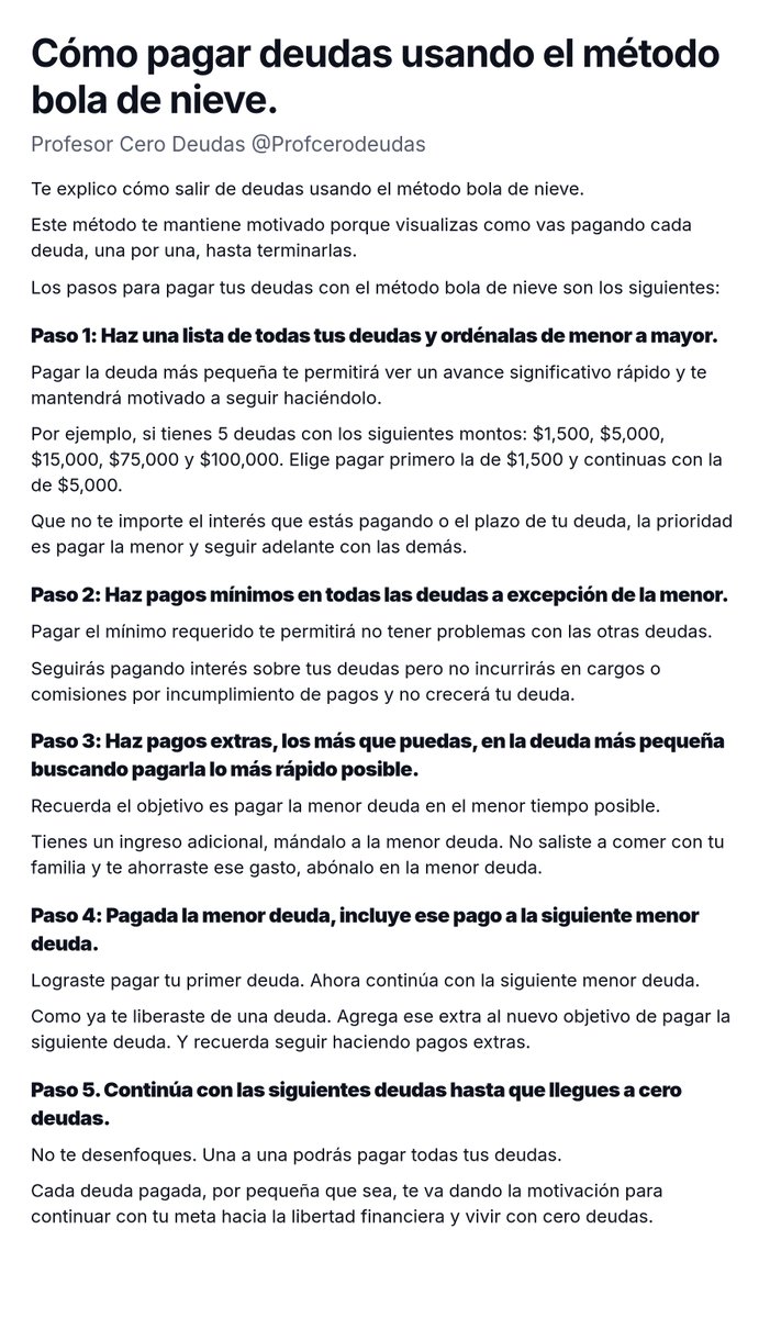 Profcerodeudas's tweet image. La mejor forma de para pagar tus deudas: el método bola de nieve.