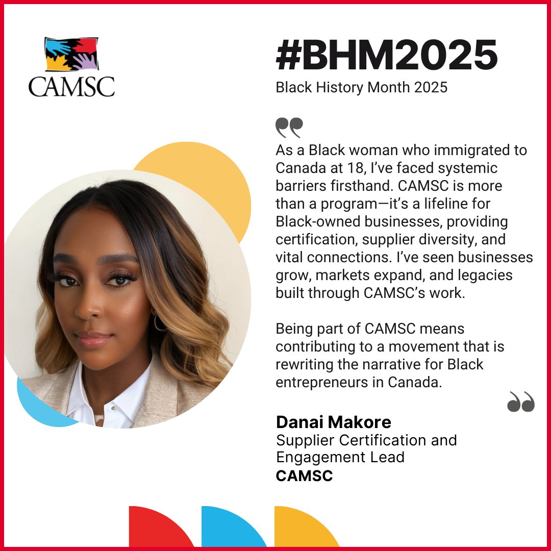 As we celebrate #BlackHistoryMonth, we recognize the resilience and achievements of Black entrepreneurs.

Our very own Danai Makore, Supplier Certification and Engagement Lead at CAMSC, shares how initiatives like CAMSC helps Black-owned businesses.