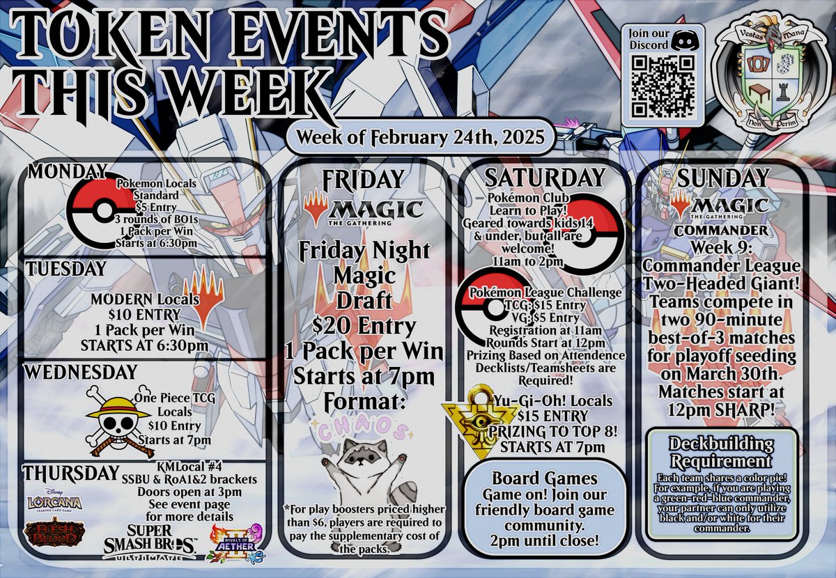 Highlights for February 24 to March 2
- Chaos Draft for FNM
- Pokémon League Challenges for TCG &amp; VG this Saturday!