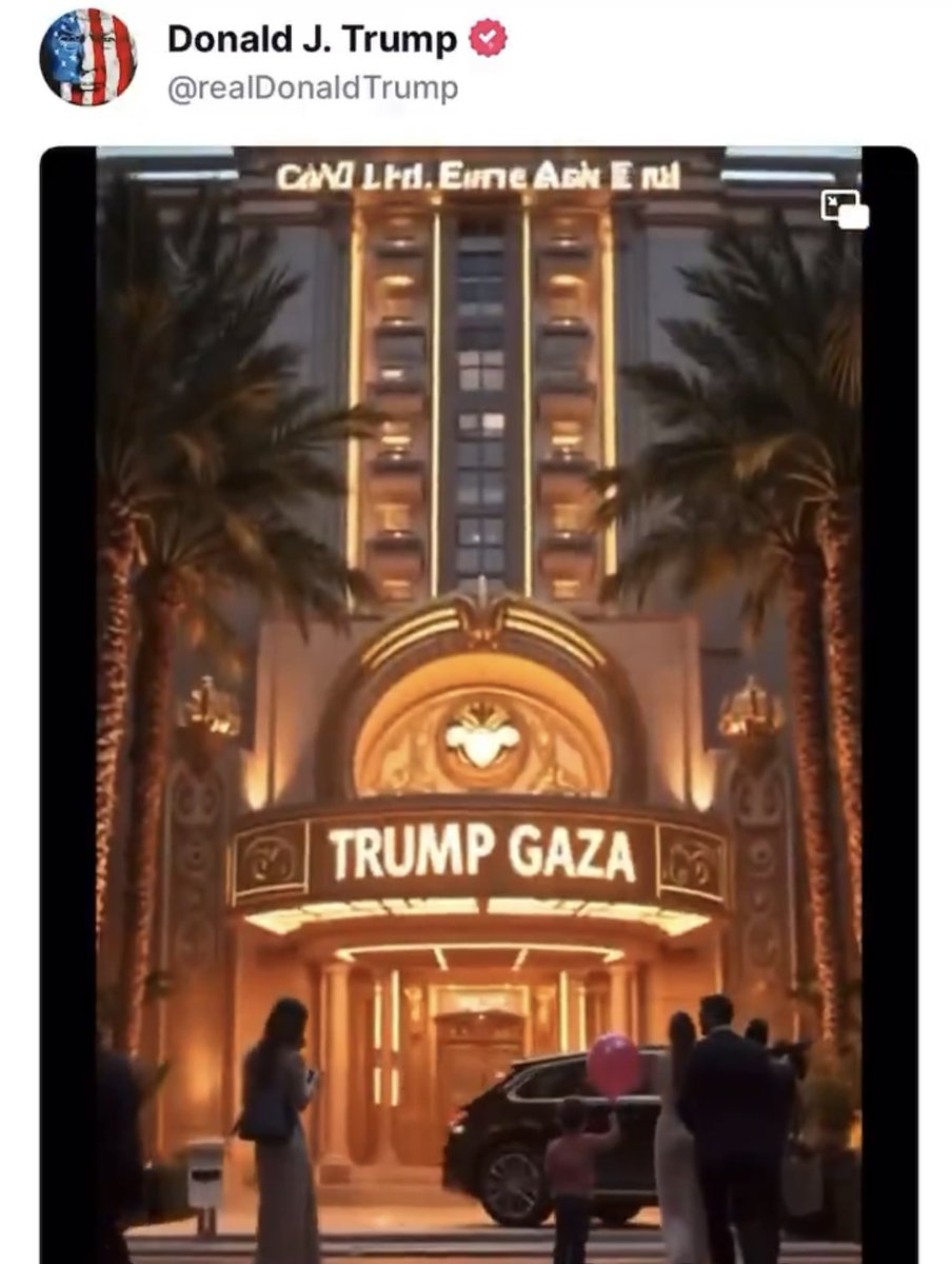 omarsuleiman's tweet photo. Trump and his Zionist cronies think marketing their ethnic cleansing and occupation of Gaza as “real estate development” will work.  

You really don’t understand what drives Palestinians do you? https://t.co/j0fNZsJQlR