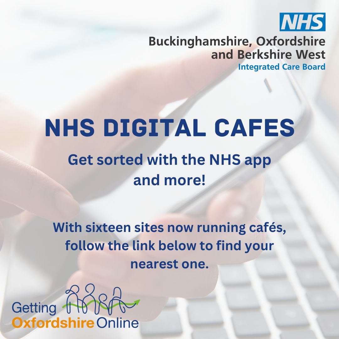 NHS digital cafés offer free informal, one to one support in learning basic digital skills and getting the most from the NHS app. To find out more and find one near you, visit bucksoxonberksw.icb.nhs.uk/digital-cafes/

#digitalinclusion 
<a href="/aspireoxonline/">Aspire Oxford</a>
<a href="/bicgreen/">Bicester Green</a>
<a href="/nhsbobicb/">NHS BOB ICB</a>
@nhsdigital