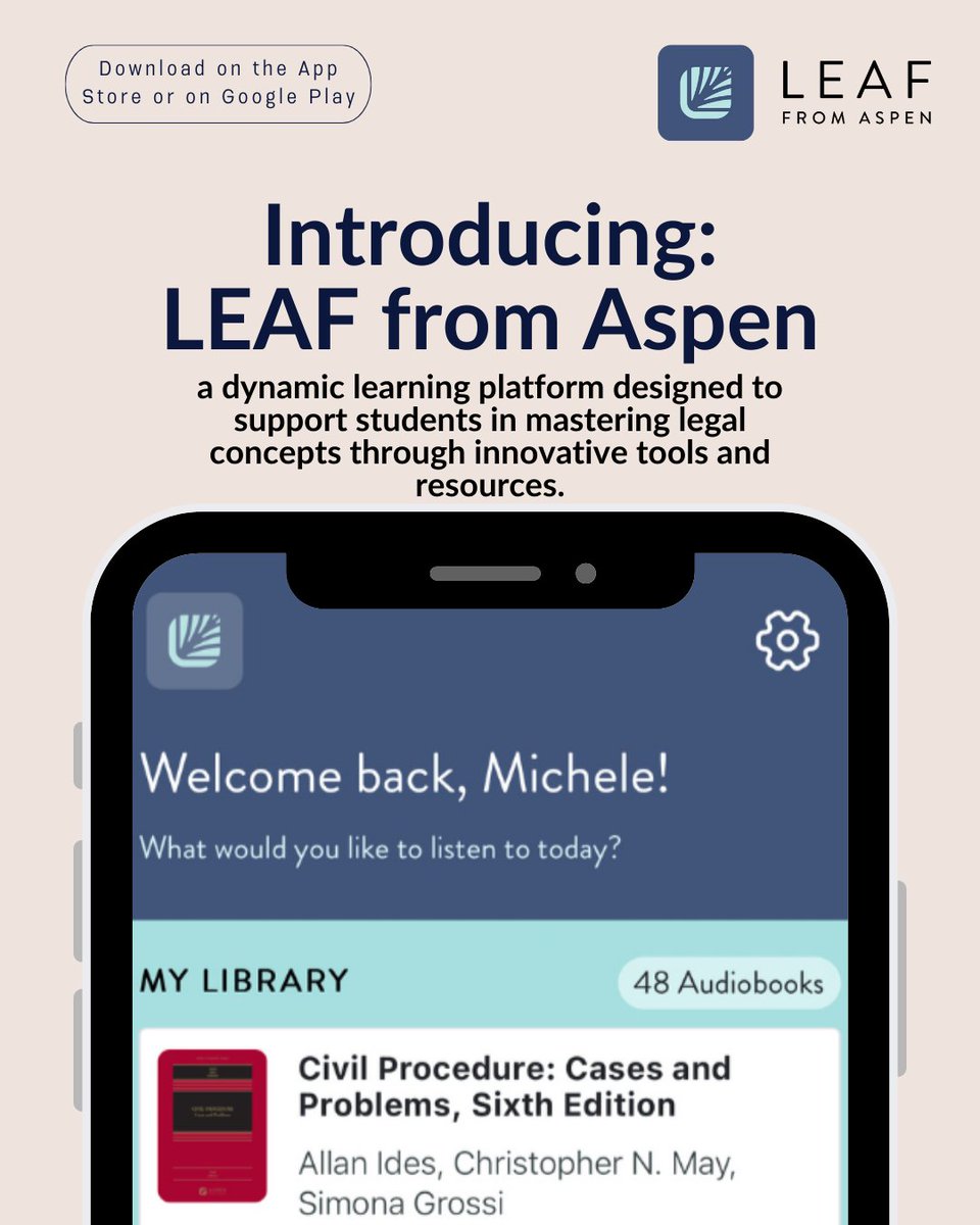 AspenPublishing's tweet image. Exciting news! LEAF from Aspen is here! LEAF is a cutting-edge learning platform for law students, offering tools like audiobooks with 7 speed options for learning on the go. Explore LEAF today & enjoy a complimentary trial for Spring 2025! bit.ly/43bqk1m
#LawSchool