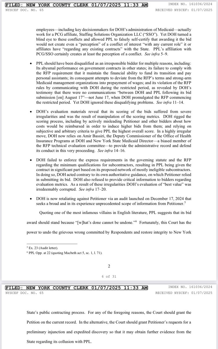 AkivaShapiro's tweet image. #CDPAP - “There’s something rotten in the State of New York: The Department of Health pre-selected PPL as the ‘winner’ of the billion-dollar public…contract and then engaged in a sham process to manufacture and cover for that preselection…The process was rigged from the start.”
