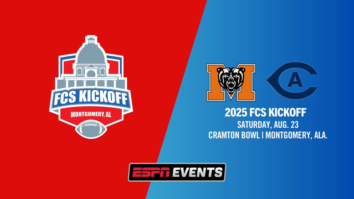 ESPN PR (@espnpr) on Twitter photo The matchup is set 🙌
This fall, <a href="/ESPNEvents/">ESPN Events</a> college football action continues with the 2025 <a href="/FCSKickoff/">FCS Kickoff</a>
🏈 Mercer vs UC Davis
🗓️ Saturday, August 23
📍 Cramton Bowl | Montgomery, Ala.
More: bit.ly/4kd4Ved The matchup is set 🙌
This fall, <a href="/ESPNEvents/">ESPN Events</a> college football action continues with the 2025 <a href="/FCSKickoff/">FCS Kickoff</a>
🏈 Mercer vs UC Davis
🗓️ Saturday, August 23
📍 Cramton Bowl | Montgomery, Ala.
More: bit.ly/4kd4Ved