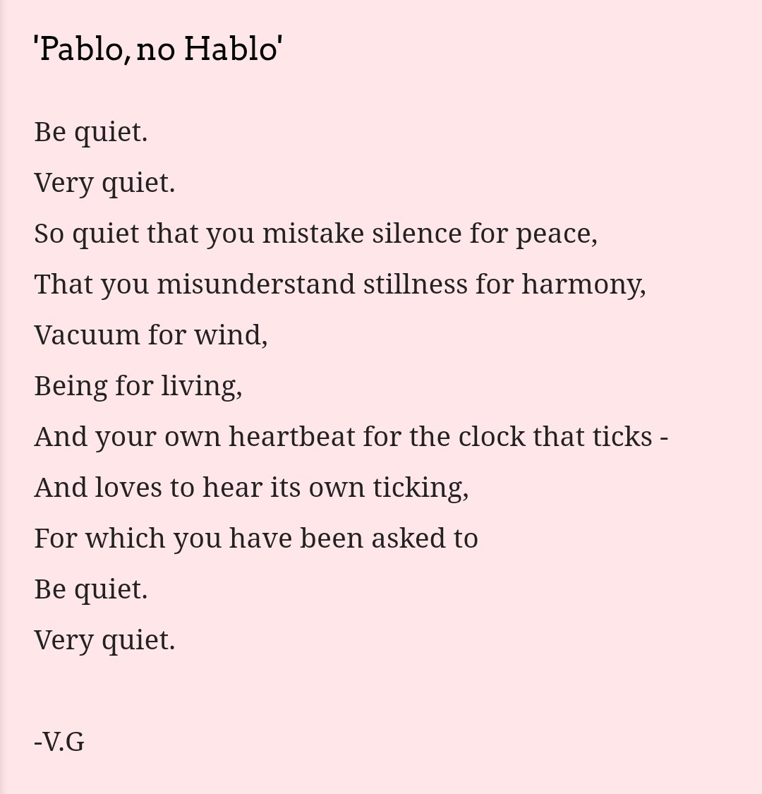 vikramgrawol's tweet image. Wrote something as a tribute to Pablo Neruda&apos;s &apos;Keeping Quiet&apos; - a poem many of us read in our schoolbooks.
besankahalwa.blogspot.com/2025/02/pablo-…