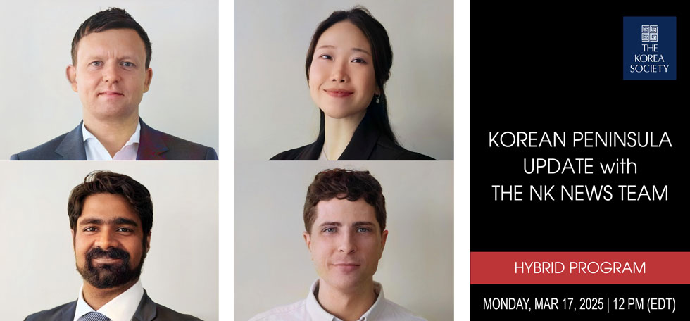The Korea Society (@koreasociety) on Twitter photo March 17: Korean Peninsula Update with the NK News Team
<a href="/jcorrado1953/">Jonathan Corrado</a> will discuss domestic politics in North and South #Korea, US-North Korea developments and more w/ <a href="/nknewsorg/">NK NEWS</a>'s <a href="/chadocl/">Chad O'Carroll</a>, <a href="/jeongminnkim/">Jeongmin Kim</a>, <a href="/shreyas_k_reddy/">Shreyas Reddy</a>, and <a href="/ColinZwirko/">Colin Zwirko</a>
🎟️ Sign up: koreasociety.org/policy-and-cor… March 17: Korean Peninsula Update with the NK News Team
<a href="/jcorrado1953/">Jonathan Corrado</a> will discuss domestic politics in North and South #Korea, US-North Korea developments and more w/ <a href="/nknewsorg/">NK NEWS</a>'s <a href="/chadocl/">Chad O'Carroll</a>, <a href="/jeongminnkim/">Jeongmin Kim</a>, <a href="/shreyas_k_reddy/">Shreyas Reddy</a>, and <a href="/ColinZwirko/">Colin Zwirko</a>
🎟️ Sign up: koreasociety.org/policy-and-cor…