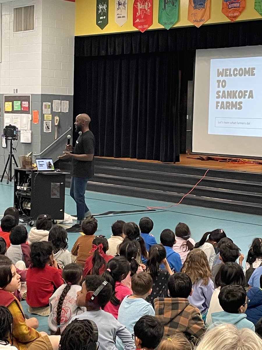 Fantastic Author Visit ⁦<a href="/MorrisvilleElem/">Morrisville Mustangs</a>⁩ for Grades 1, 2, &amp; 3 today! Students learn about pollinators from Author Kamal Bell and his book Akeem Keeps Bees!