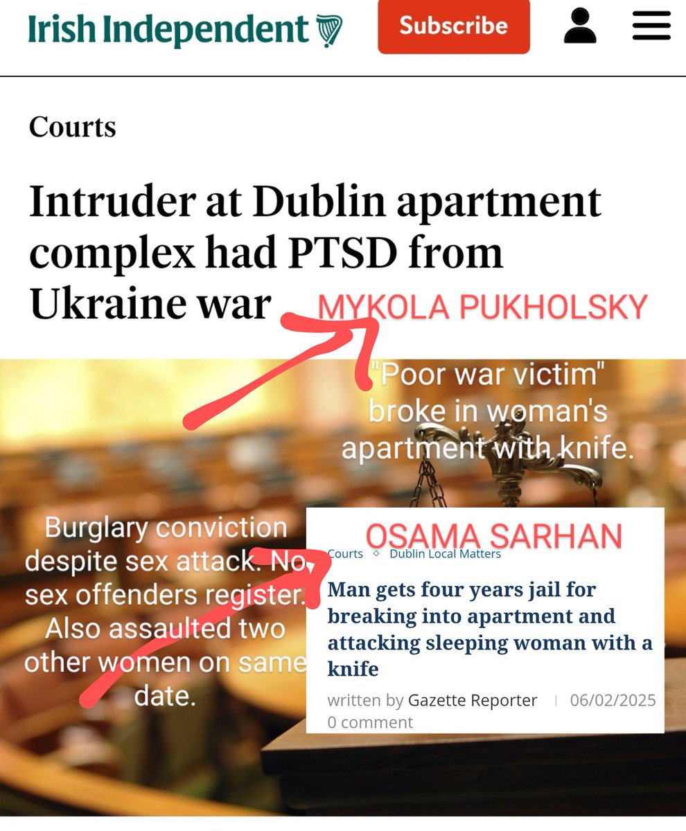 SuzieD755164's tweet photo. FEBRUARY, IRELAND 🇮🇪 
We're REALLY doing this now? REALLY?! 
The knife wielding immigrant sex attacker is a poor war victim who couldnt help it? And the other immigrant knife wielding sex attacker was "going through a difficult time which inpaired his judgement" and the knife "wasn't that sharp" and so he gets a burglary charge instead of a sexual conviction? (and no sex offenders register) Despite also assaulting two other women on the same day he broke into a woman's bedroom with a knife. 
Maybe if Gary Gannon had of been quicker with his genius knife crime solution none of these incident would have happened?