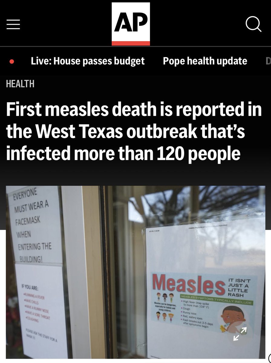 Measles isn’t just a rash. Sure it can be sometimes, but it can also lead to death. 

1st death has been recorded in the West Texas outbreak. 

I commend the many parents coming forward and getting their kids protected now. It’s never too late to get a vaccine.