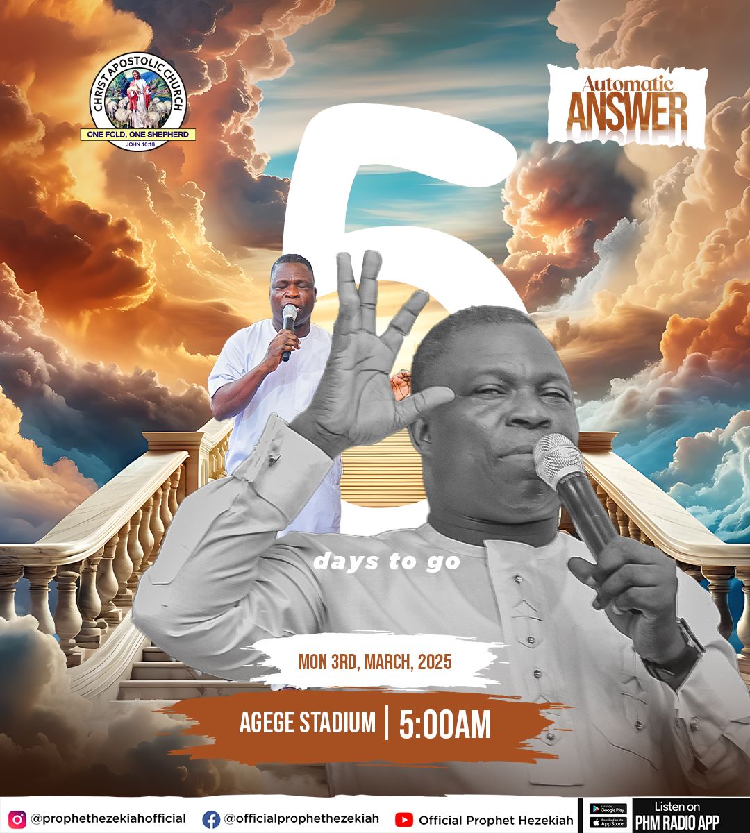 phm_live's tweet image. 🔥 Day 5 – It is Settled!

📍 Agege Stadium, Lagos

📖 1 John 5:14 – “If we ask anything according to His will, He hears us.”

✨ 5 days to go! God has settled your case!

📢 #AutomaticAnswer
