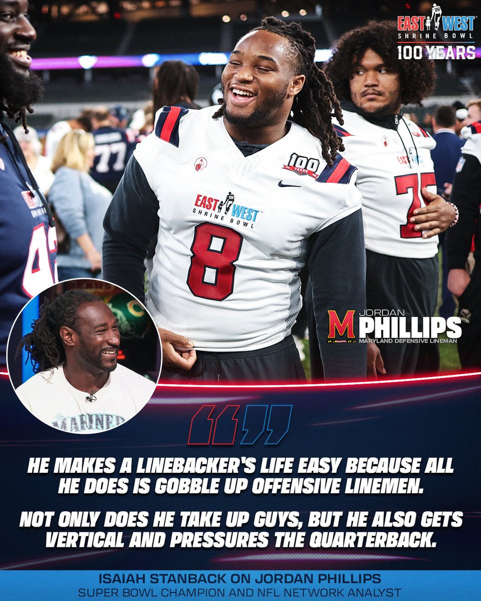 East-West Shrine Bowl (@shrinebowl) on Twitter photo A linebackerβs best friend π€
<a href="/IamSTANBACK/">Isaiah Stanback</a> knows how much a guy like <a href="/TerpsFootball/">Maryland Football</a> DL <a href="/jordan50OTF/">Jordan Phillips</a> can help out a defense
#ShrineBowlWHOSNEXT A linebackerβs best friend π€
<a href="/IamSTANBACK/">Isaiah Stanback</a> knows how much a guy like <a href="/TerpsFootball/">Maryland Football</a> DL <a href="/jordan50OTF/">Jordan Phillips</a> can help out a defense
#ShrineBowlWHOSNEXT