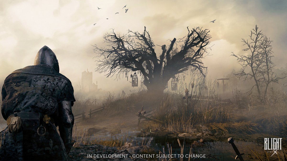 BlightSurvival's tweet photo. “Before the ages of kings, the Wailing Tree chimed a hymn of ancestral bones. But the Baron’s terror stripped the boughs of their holy song. Laden are they now with sewn hands and rusted garlands, and final prayers spoken only in a whisper.” https://t.co/rylN56OQRb