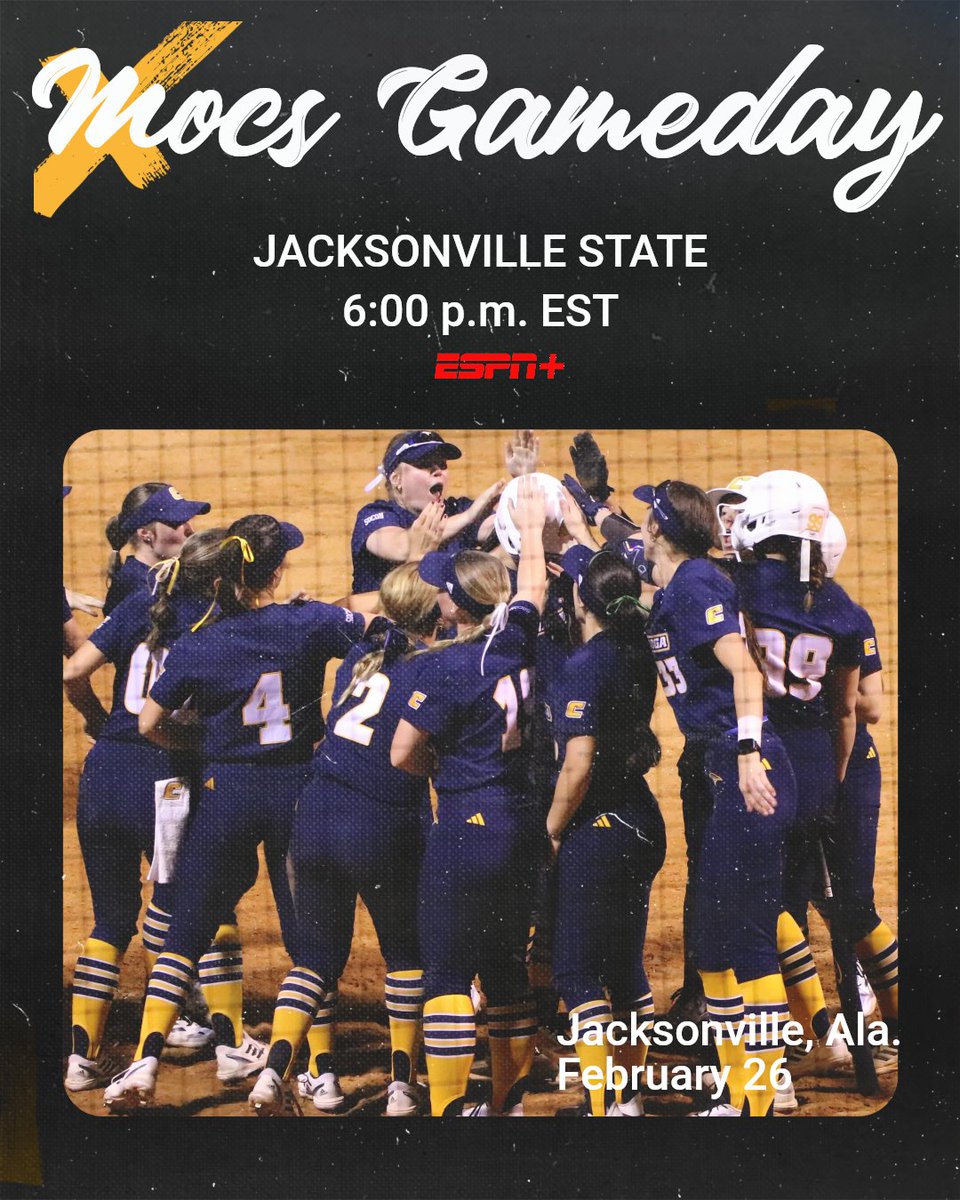 GAME DAY
➡️at Jacksonville State
📍 Jacksonville, Ala.
🕰 6:00 p.m. EST
💻bit.ly/3EUr2WN
📊bit.ly/41wScvy
🔗bit.ly/3Xgi9x3
#GoMocs