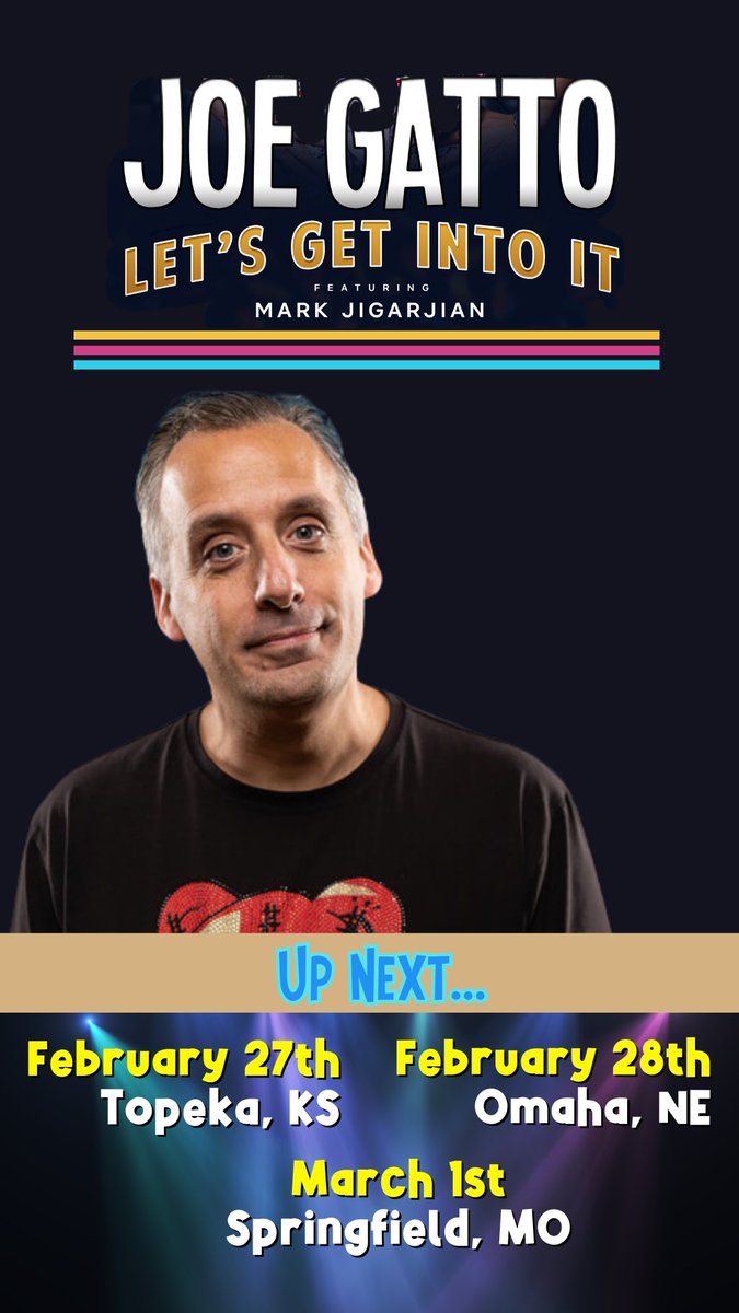 KANSAS. NEBRASKA. MISSOURI. 

This weekend!
Tix: punchup.live/joegatto#tour