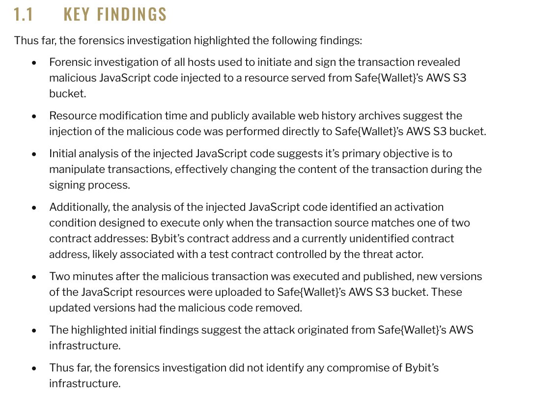 TL;DR: A dev machine of Safe was compromised. This allowed access to AWS and their S3 bucket. A malicious JavaScript was pushed to the bucket and eventually distributed. The malicious JS code targeted specifically the Bybit contract address. The JS code changes the content of the
