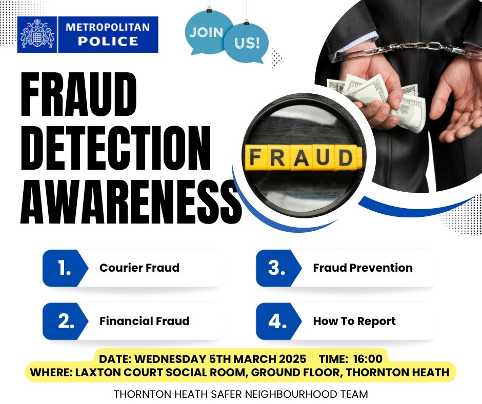 #ThorntonHeathSNT will be delivering Fraud Awareness session details below.