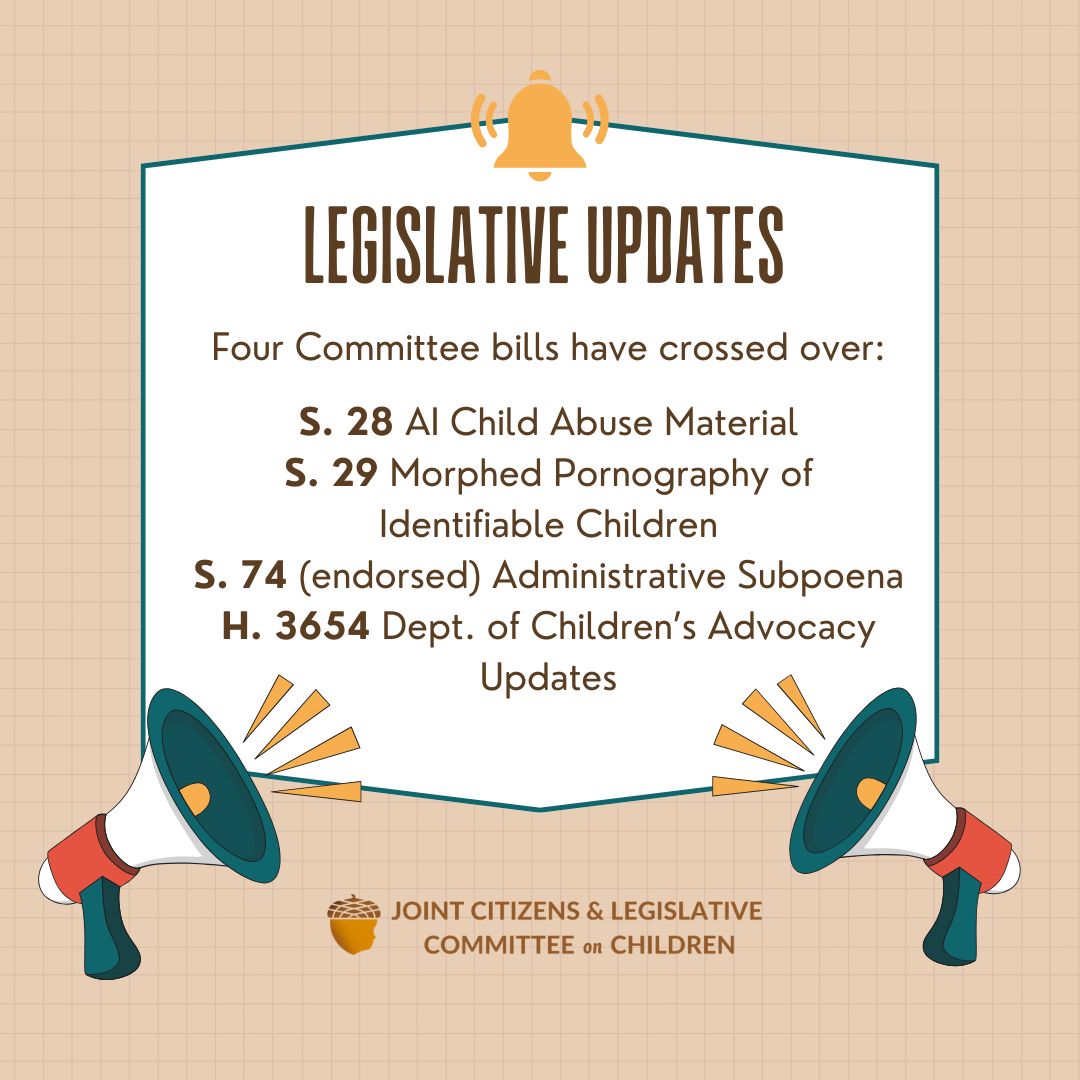 Committee on Children (@commchildren) on Twitter photo The Committee's bills are on the move! The Committee worked closely with <a href="/AGAlanWilson/">Alan Wilson</a> and <a href="/ChildAdvocateSC/">S.C. Dept. of Children’s Advocacy</a> to develop these bills aimed at protecting SC children and improving child-related government processes and procedures. We appreciate their input and work on these issues. The Committee's bills are on the move! The Committee worked closely with <a href="/AGAlanWilson/">Alan Wilson</a> and <a href="/ChildAdvocateSC/">S.C. Dept. of Children’s Advocacy</a> to develop these bills aimed at protecting SC children and improving child-related government processes and procedures. We appreciate their input and work on these issues.
